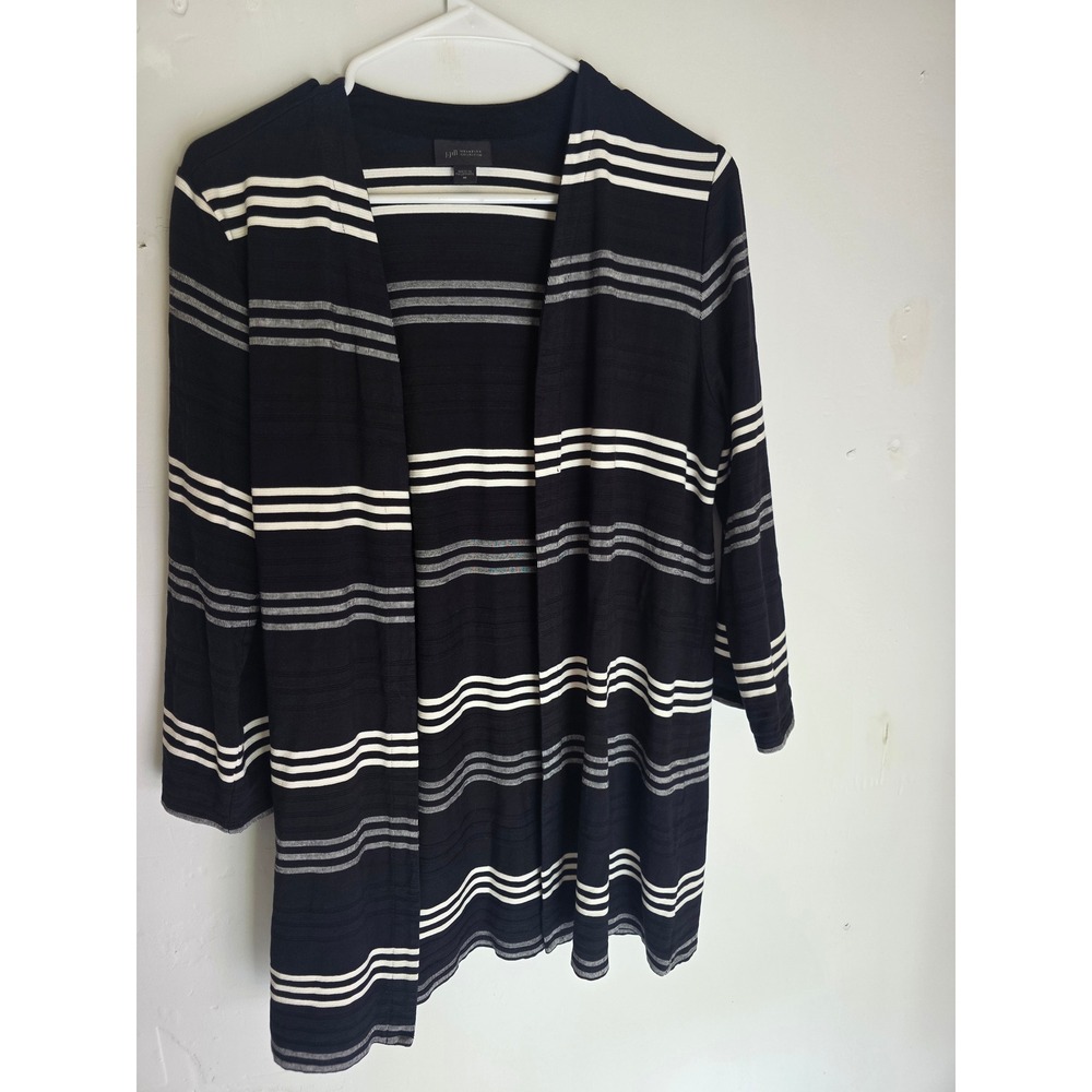 J. Jill Wearever Black White Striped Open Front Cardigan Rayon Knit Size M